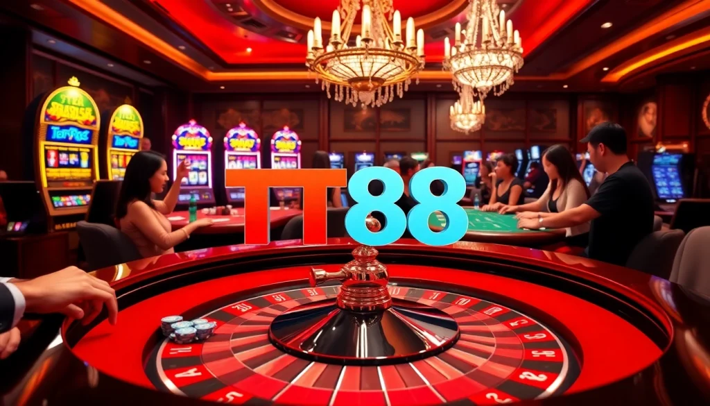 Experience the excitement of TT88 at a vibrant casino table, featuring roulette and blackjack games.
