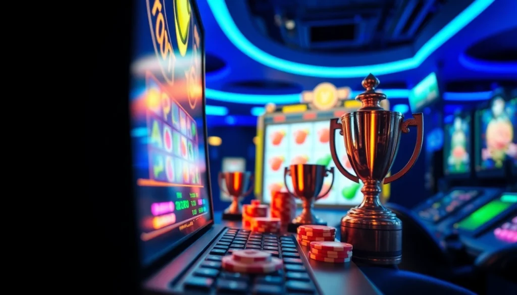 Exciting Kode4d link scene showcasing vibrant online gaming with virtual slots and chips.