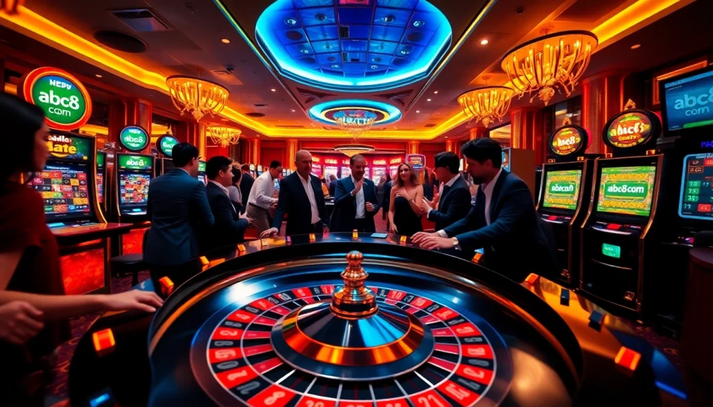 Players enjoying exciting games at abc8.com with vibrant slots and roulette.