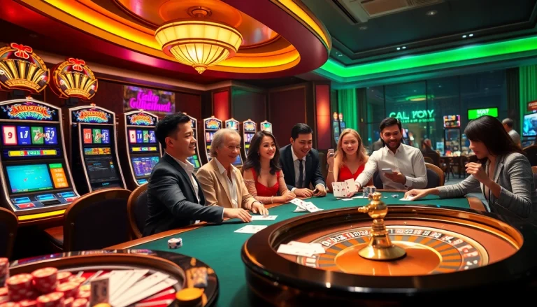 Experience the thrill at jun88.com with an engaging casino scene of poker and roulette.