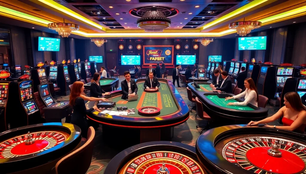 FABET casino featuring dynamic gameplay with professional dealers and engaging gamblers.