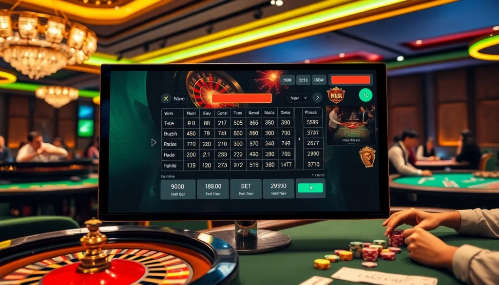 Engaging kèo nhà cái betting scene with casino tables and vibrant atmosphere.