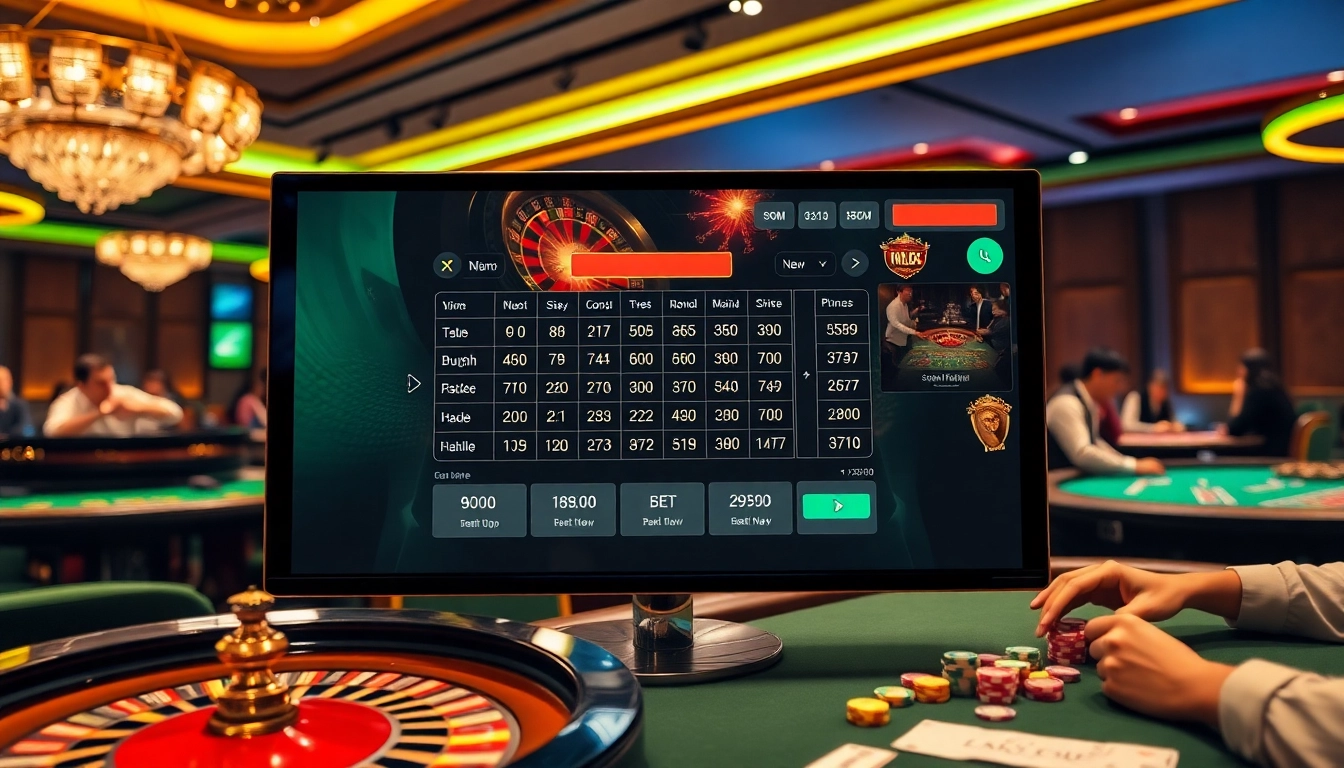 Engaging kèo nhà cái betting scene with casino tables and vibrant atmosphere.