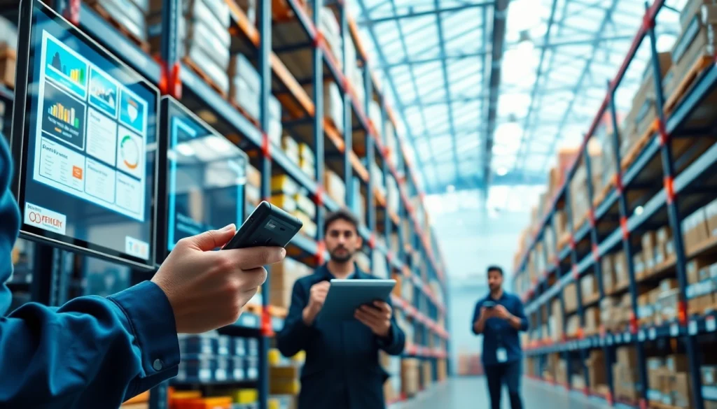 Efficient Depo yönetimi in a modern warehouse with technology and organized inventory.