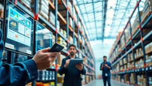 Efficient Depo yönetimi in a modern warehouse with technology and organized inventory.