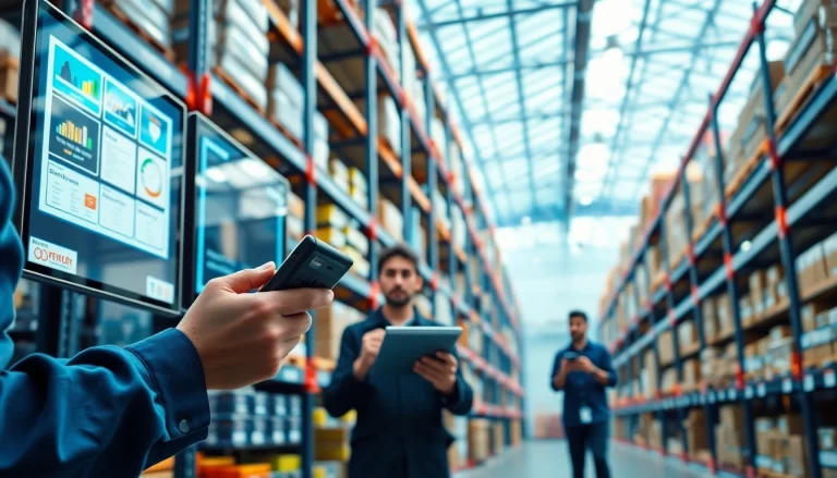 Efficient Depo yönetimi in a modern warehouse with technology and organized inventory.