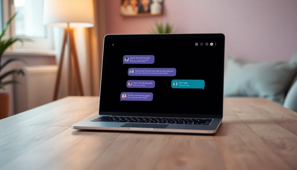 Interactive AI chatbot interface in a cozy setting discussing sex ai topics with inviting pastel colors.
