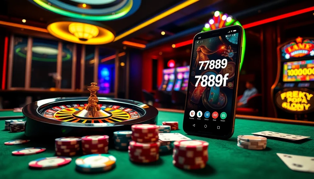 Experience the thrill of betting at 789f nhà cái with a vibrant casino scene featuring roulette and slots.