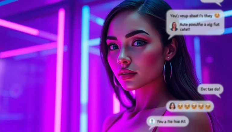 Engaging AI chat porn interface showcasing a vibrant female character and chat interaction.