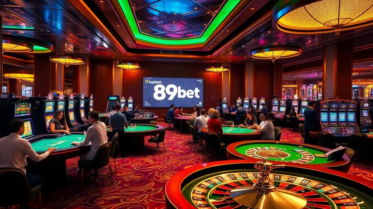 Players enjoying a thrilling game at a luxurious casino with 89bet digital displays in view.