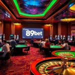 Players enjoying a thrilling game at a luxurious casino with 89bet digital displays in view.