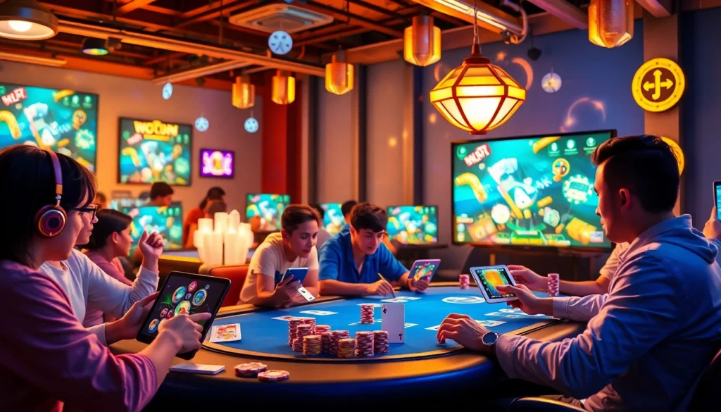 Engaging online gaming scene at topgamebaidoithuong.mx featuring vibrant card play and friendly competition.