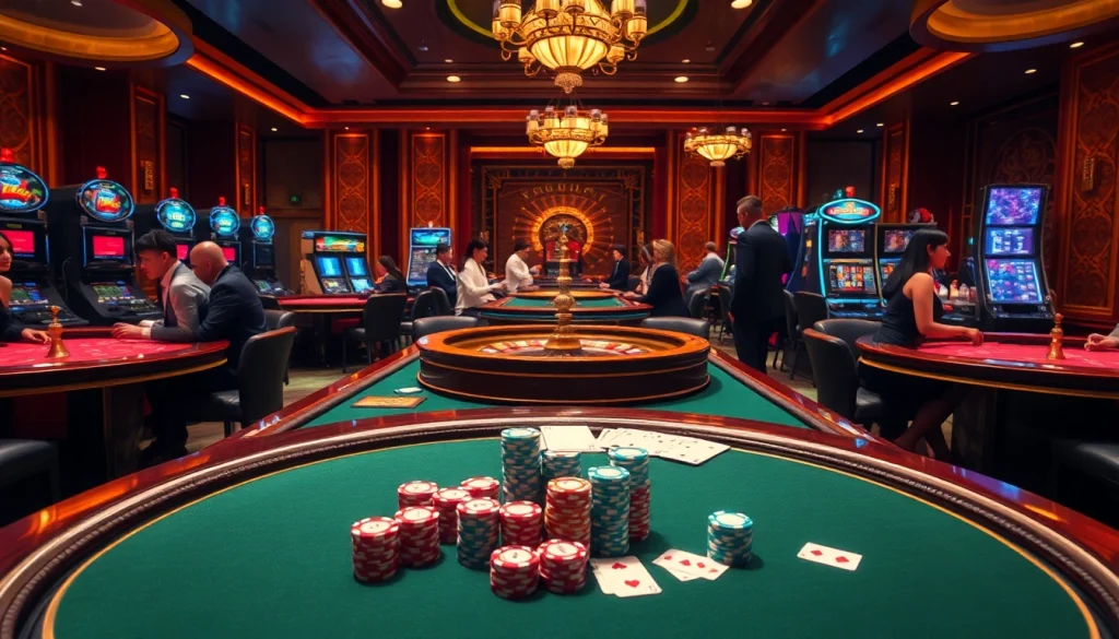 Experience the thrill of gaming at nhà cái BL555, featuring vibrant tables, cards, and eager players.