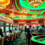 Xổ số miền nam players checking lottery tickets in a vibrant casino environment