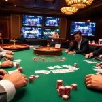 Bem88 players engaging in a high-stakes poker game at an elegant casino table.