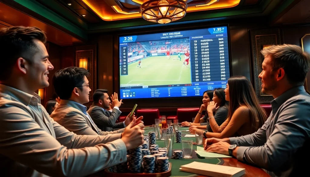 Kèo Bóng Đá betting action in a luxurious lounge with passionate fans and live match displays.