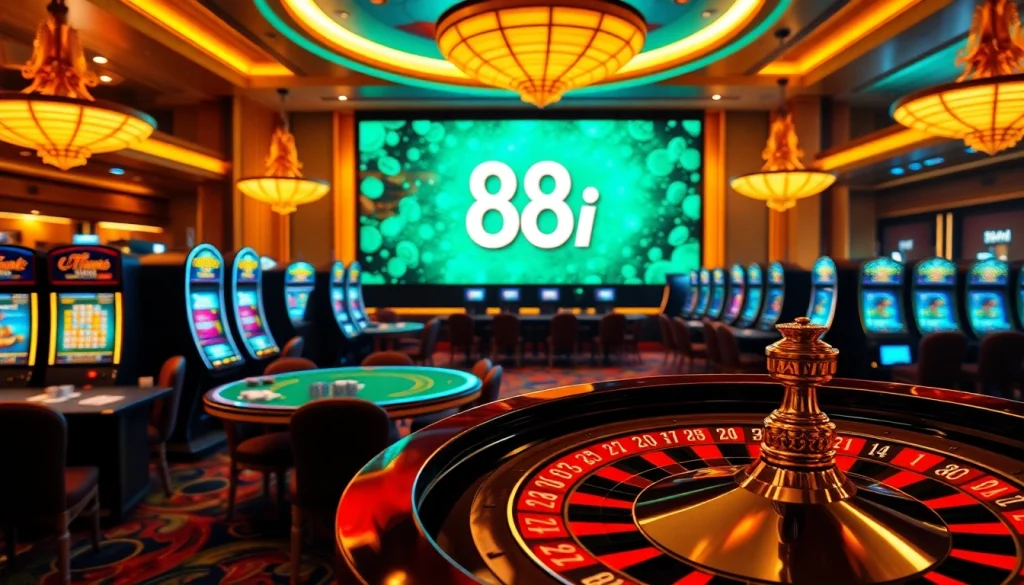 Experience the thrilling excitement of casino gaming with 88i on dynamic tables featuring poker chips and cards.