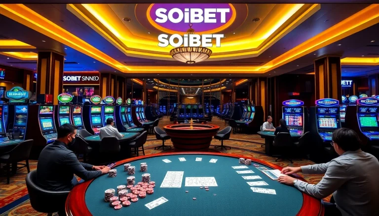 Experience the excitement at SOIBET casino with vibrant tables and diverse gambling action.