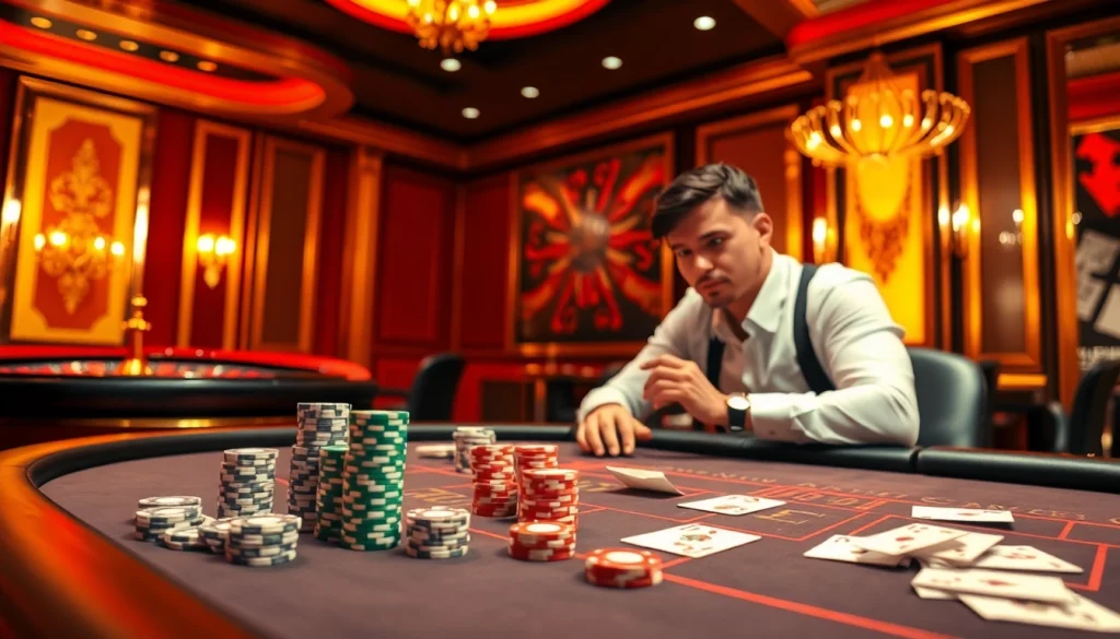 Experience high-stakes strategy at a luxurious s8 poker table in an upscale casino.