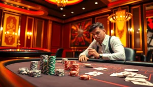 Experience high-stakes strategy at a luxurious s8 poker table in an upscale casino.