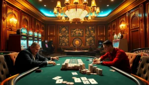 Experience the thrill of gaming action at https://13win.luxury/ with a luxurious casino scene featuring poker chips and roulette.