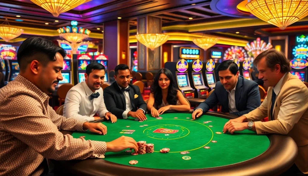 Players engage at a poker table in a glamorous casino, with vibrant 888vi branding.