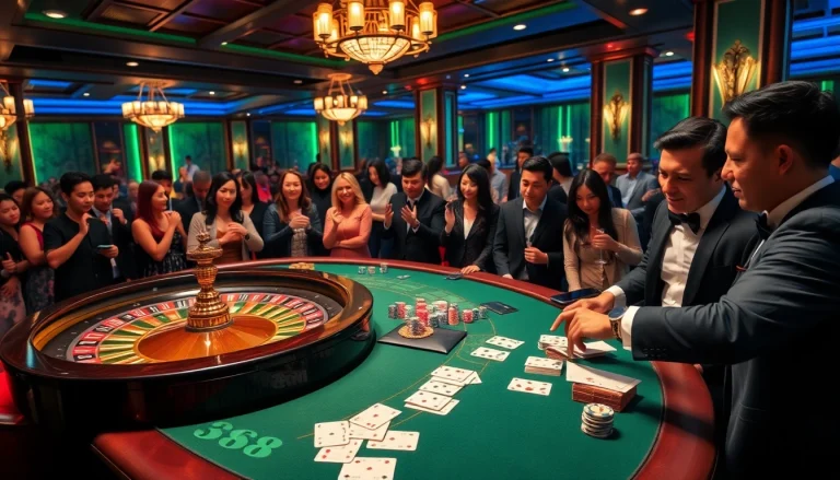 Experience the excitement of 388bet casino with luxurious poker tables and vibrant roulette wheels.