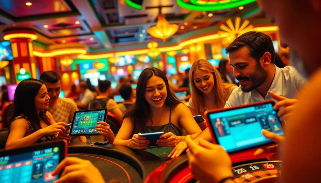 Engaging online gambling scene at luck8win.live featuring excited players and vibrant casino environment.