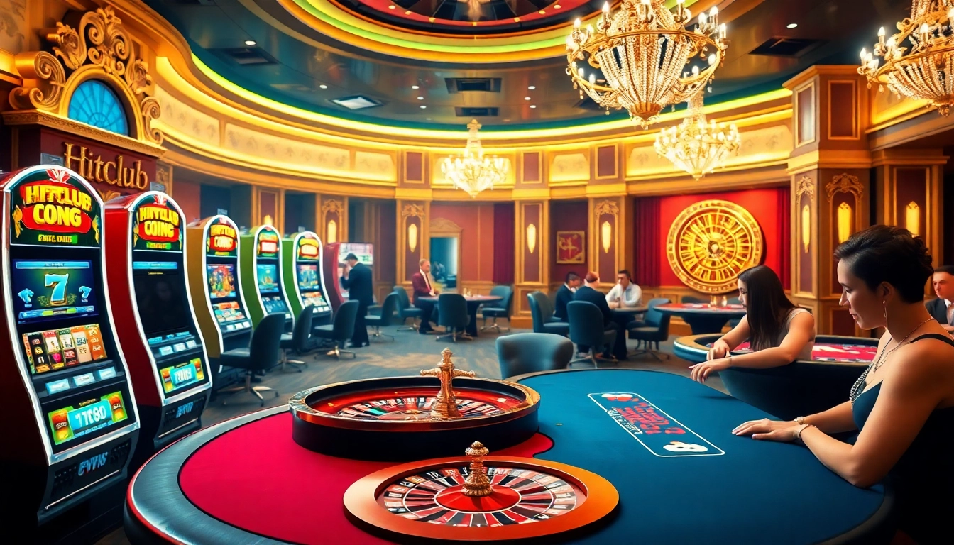 Experience HITCLUB's exciting online casino with vibrant slot machines and roulette tables.