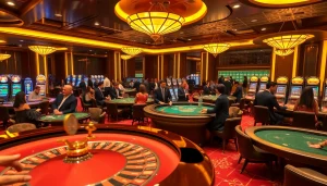 Experience the thrill of gambling at haywin with luxurious casino tables and vibrant lights.