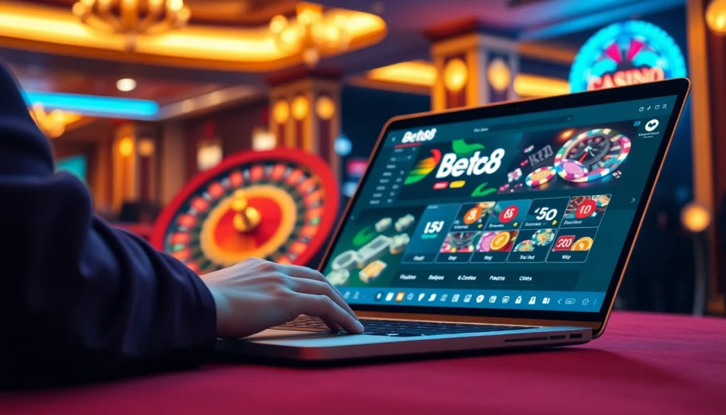 Experience Bet88 đăng nhập with an exciting online gambling interface featuring poker chips and a roulette wheel.