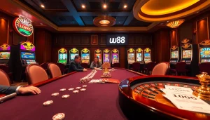 Experience the excitement of uu88 gambling with vibrant poker tables and slot machines.