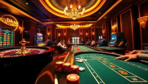 Experience luxury gambling at https://dn88s.net/ with a thrilling casino scene featuring poker and roulette.