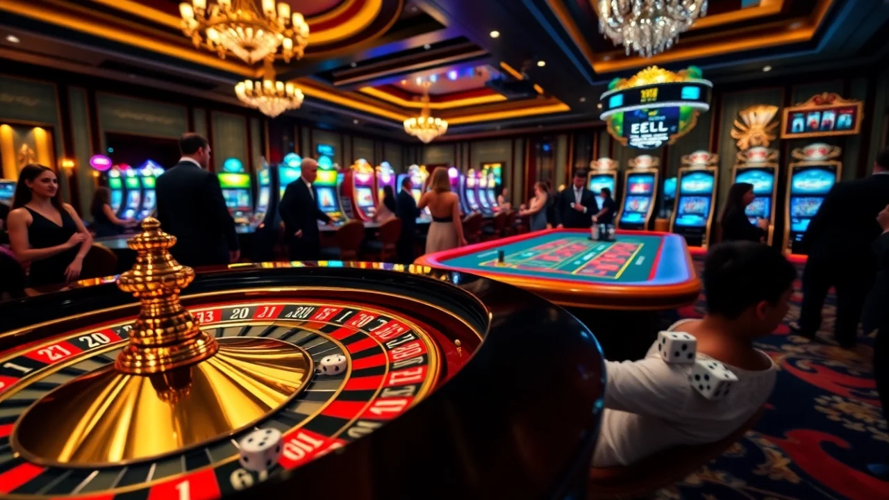 Experience the excitement of EEJL casino games with vibrant roulette and poker scenes.