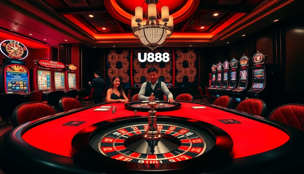 Experience the thrill of U888's luxury casino with vibrant roulette and poker action.