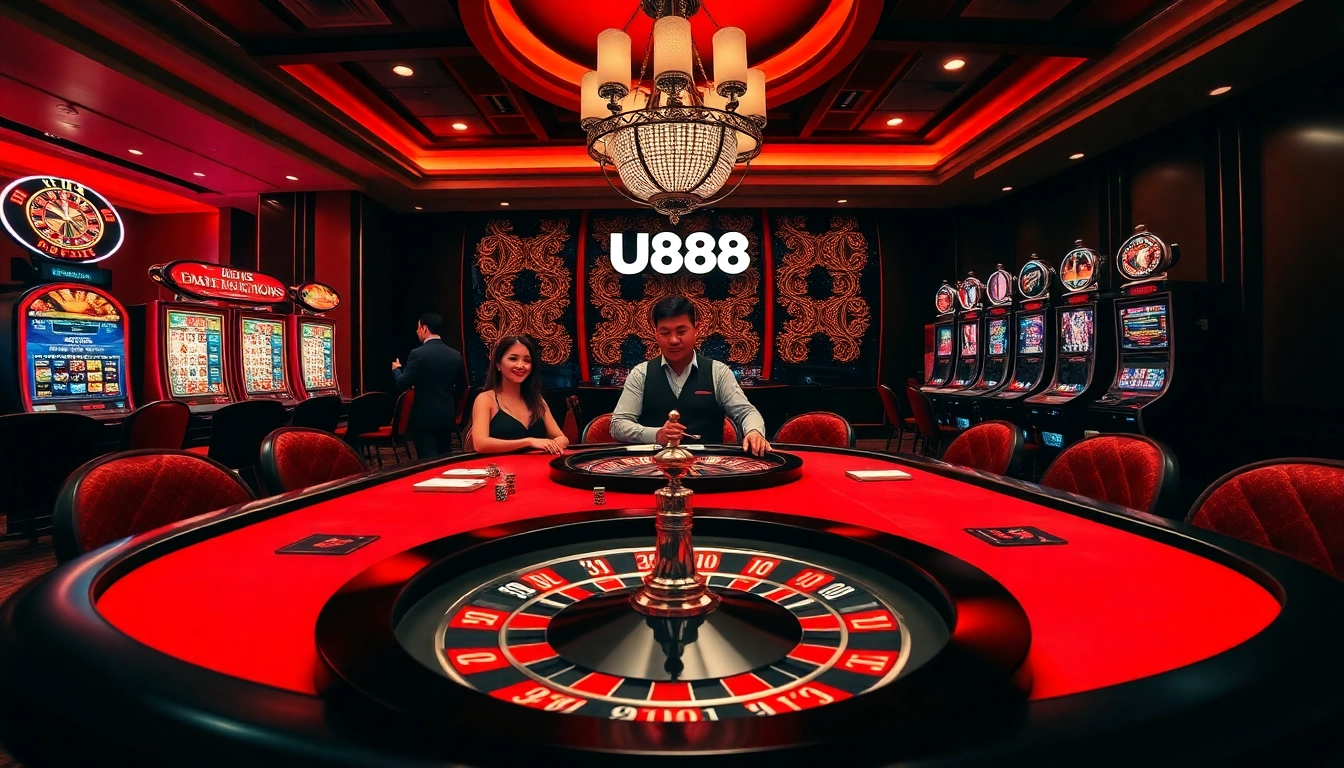 Experience the thrill of U888's luxury casino with vibrant roulette and poker action.