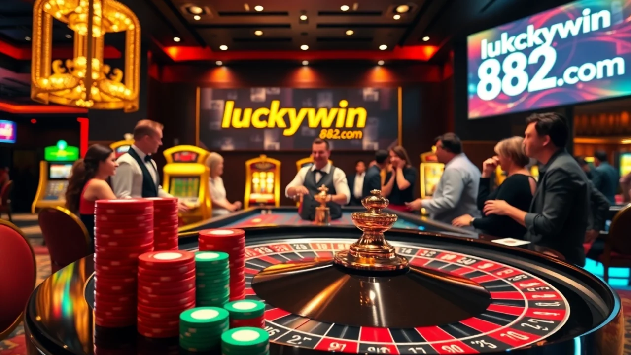 Exciting gameplay at luckywin 882 com with vibrant chips on a roulette table.
