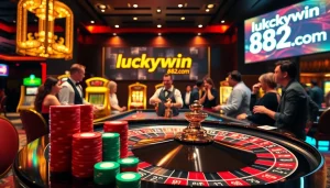 Exciting gameplay at luckywin 882 com with vibrant chips on a roulette table.