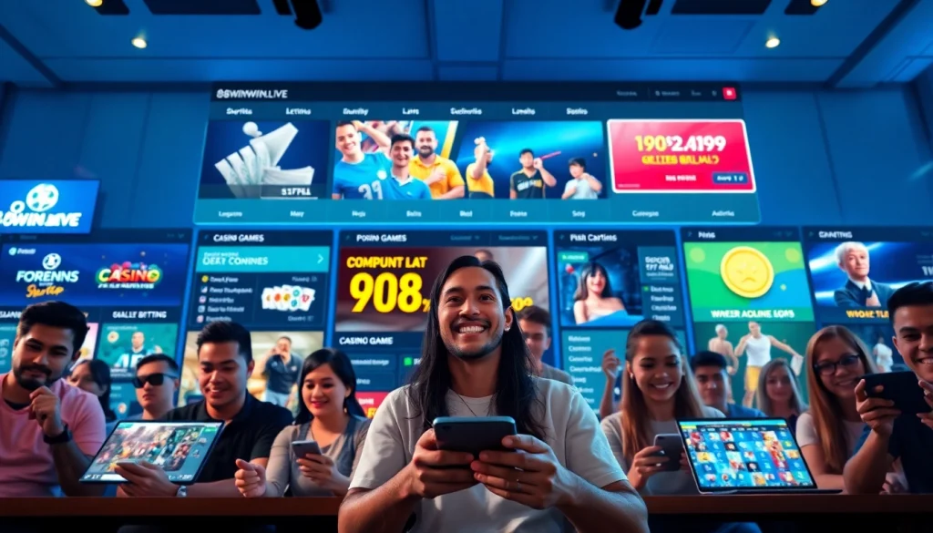 Engaging visual of 98winwin.live showcasing vibrant online gambling, sports betting, and casino gaming.