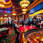 Experience luxury gaming at https://98wincom.best/, featuring an elegant casino scene with poker tables and vibrant slot machines.
