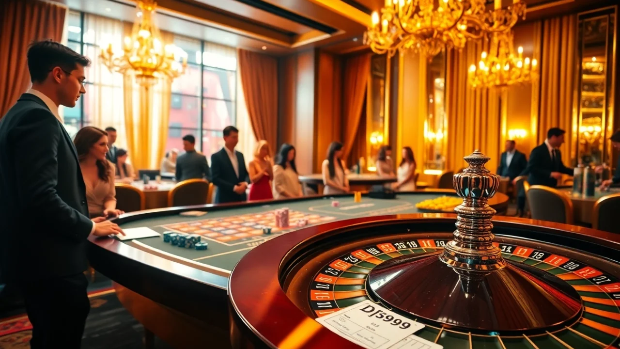 DF999 casino atmosphere showcases thrilling roulette gameplay with vibrant chips and elegant designs.