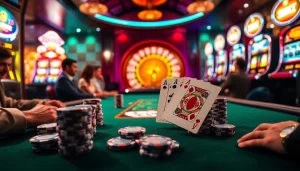 Engage in thrilling casino action at https://777vip.dev/ with poker chips, cards, and vibrant slot machines.