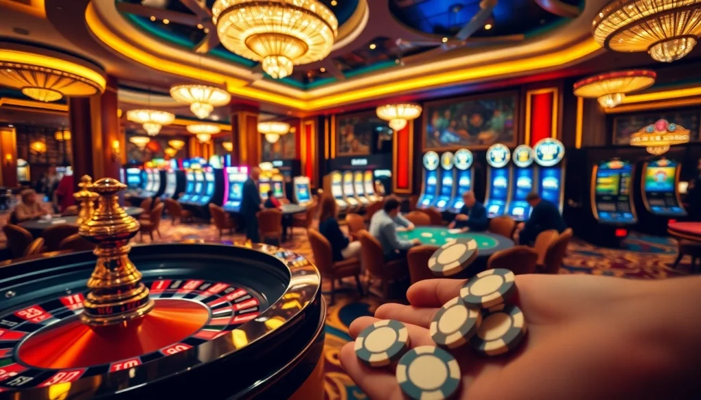 Engaging scene highlighting the excitement of RR88 casino gaming with poker chips and a roulette wheel.