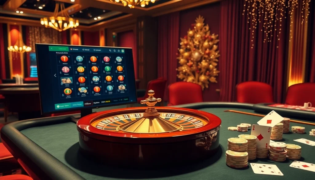 Experience thrilling online gambling at https://fc88.de.com/ with vibrant casino tables and roulette wheels.