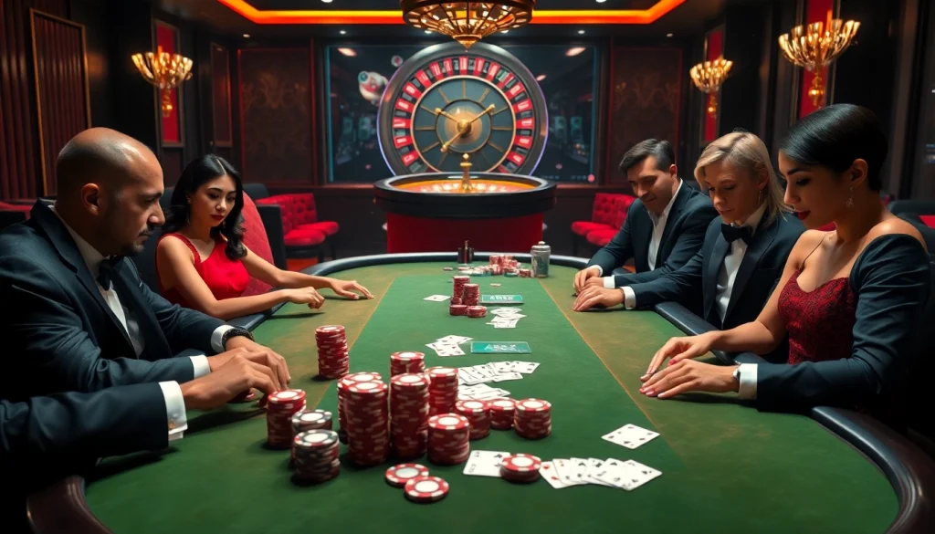 Engage with the thrilling atmosphere of ABC8 poker at a high-stakes casino table.