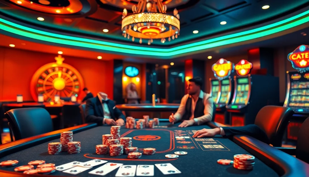 Players enjoying a high-stakes poker game at a luxurious TPJ-themed casino table.