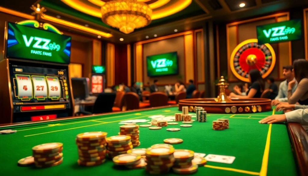 Experience thrilling online gaming at VZ99.fans with vibrant casino tables and exciting slot machines.