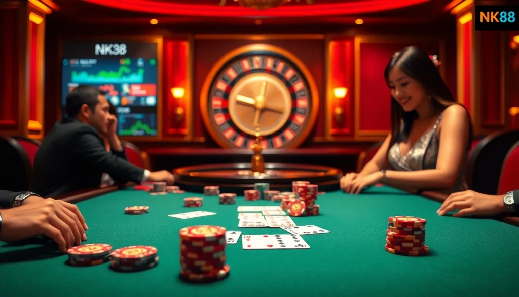 Experience thrilling gambling activities at https://nk88.us.com/ with luxurious casino tables and vibrant games.