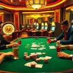 Experience the excitement of 13Win bet at a luxurious poker table with players and vibrant casino elements.