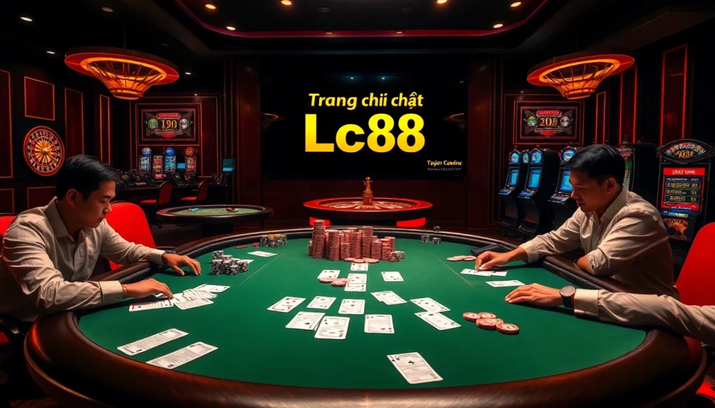 Exciting gameplay at Trang chủ Lc88 poker table with chips and cards in action.